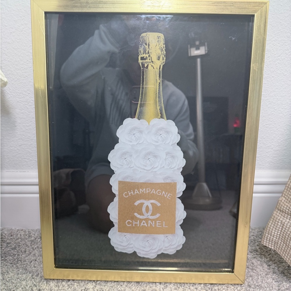 CHANEL Gold & White Champagne Bottle Wall Art Print